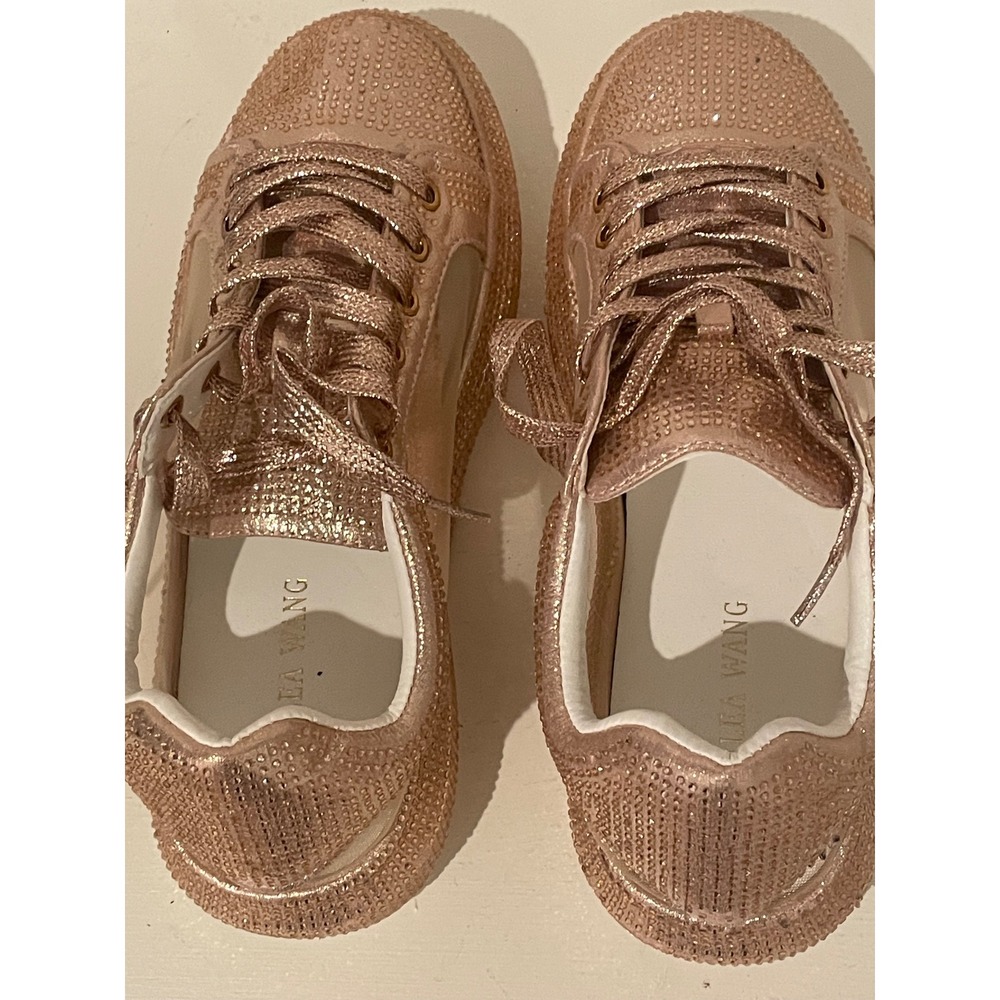 AZALEA WANG Women Rose Gold Rhinestone Sneakers Athletic Shoes Size 7.5